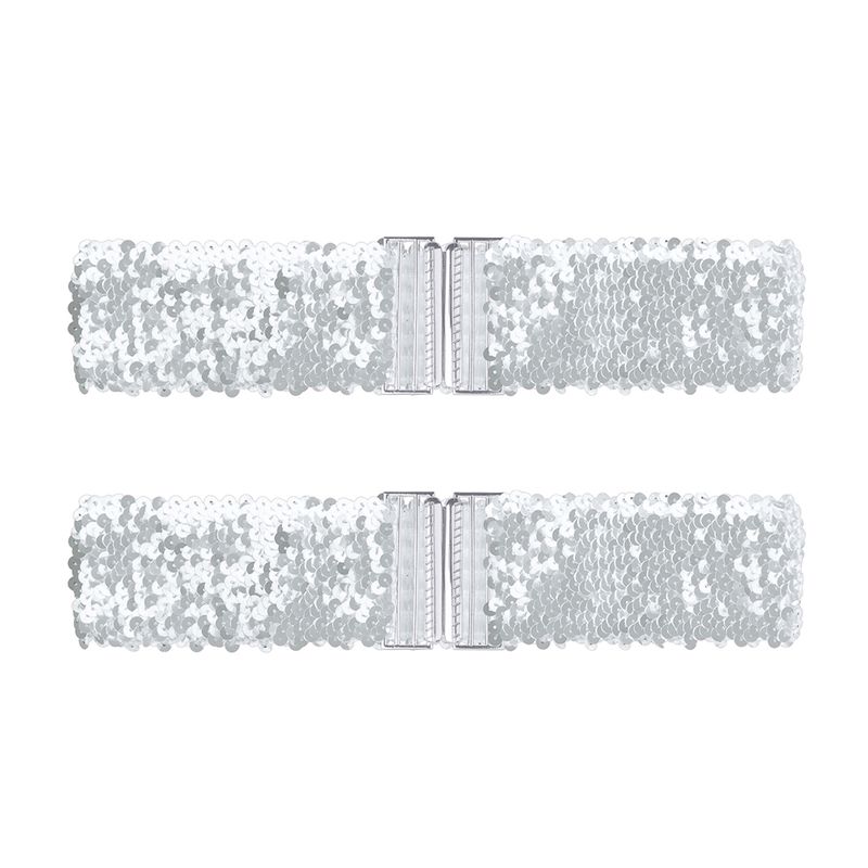 Stretchy Waist Belts Interlock Buckles Shinny Sequins Decor Belts Silver